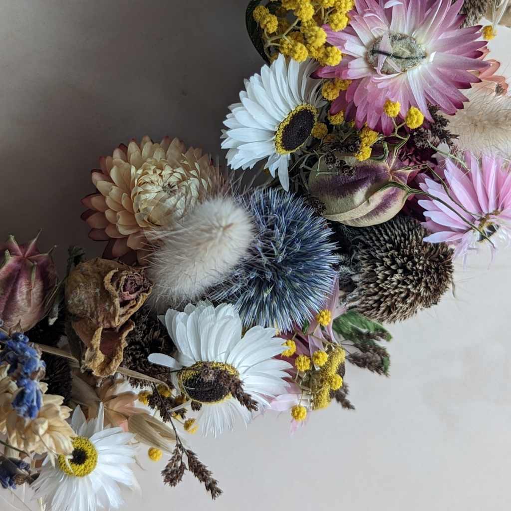 dried and everlasting flowers created at a workshop with Dorset Flower Co